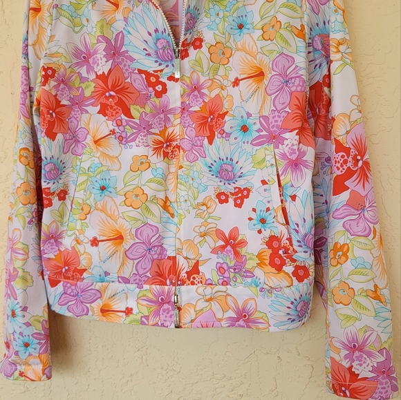 Burberry Flower 🌸 RARE Jacket / Coat Women Girl Purple Orange Green Red White - Picture 9 of 11
